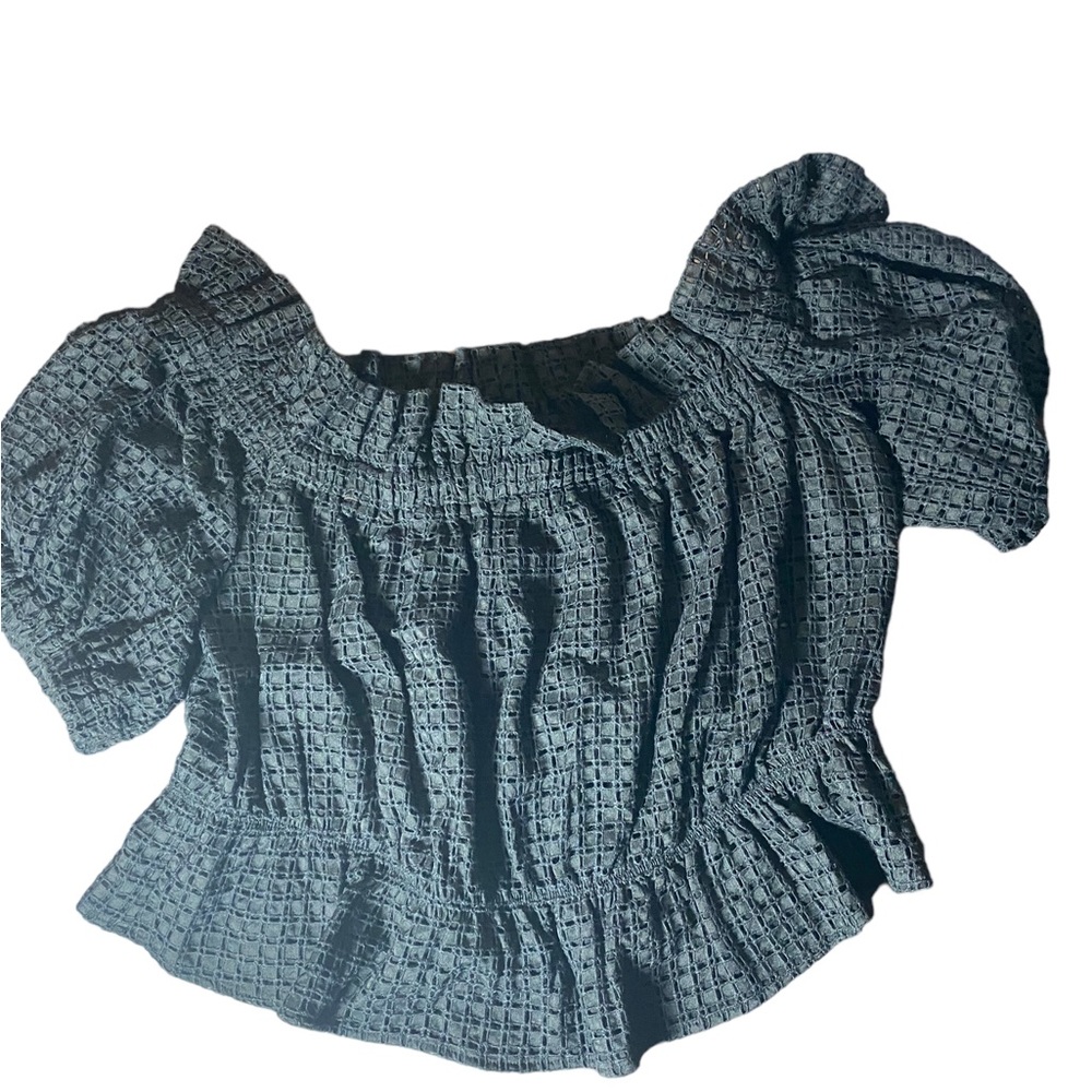 Express‎ Black Eyelet Cutout Cropped Shirt XL - NWT